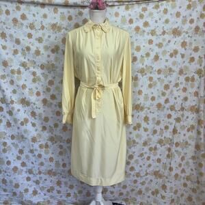 Vtg buttery yellow nylon eyelet midi dress sz 16